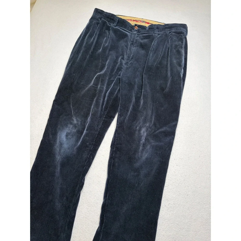 Polo Ralph Lauren Corduroy Pants Mens 36x30 Navy Blue Pleated Distressed Vintage